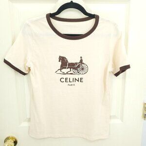Celine Paris Cream and Brown Short Sleeve Tee